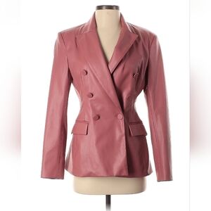 Zara faux leather pu mauve dusty rose pink long sleeve double breasted button